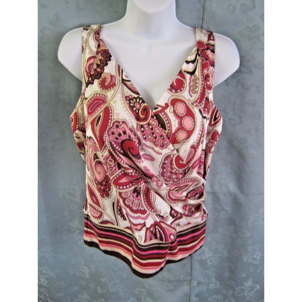 Work to Weekend Top Size 12 Surplice Scarf Print Knit Waist Tank NWT